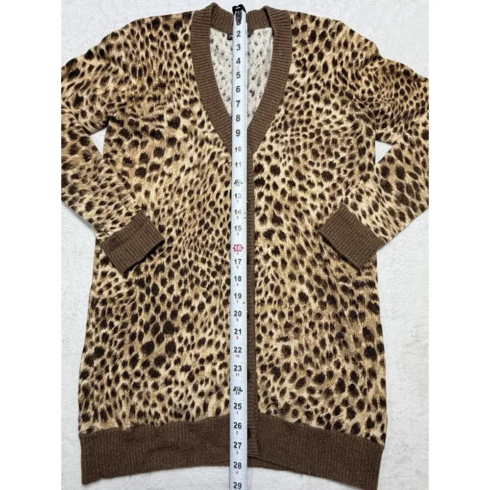 J.McLaughlin 100% Cashmere Cardigan Sweater XS Leopard Animal Print Long V-Neck